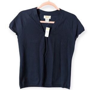 Talbots Women’s Dark Blue Short Sleeve Shirt Top Rayon V Scoop Neck Sz Small NWT